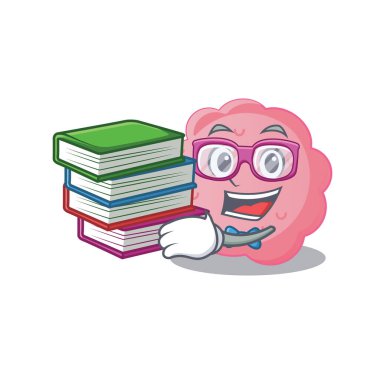 Anaplasma phagocytophilum maskot tasarımı ve kitaplar üzerine çalışkan bir öğrenci. Vektör illüstrasyonu