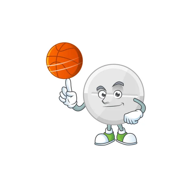 An athletic white pills cartoon design style playing basketball — Stock Vector