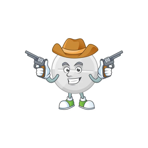 A cowboy cartoon character of white pills holding guns — Stock Vector