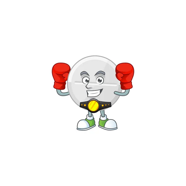 Un deportivo píldoras blancas boxeo atleta dibujos animados estilo de diseño de la mascota — Vector de stock