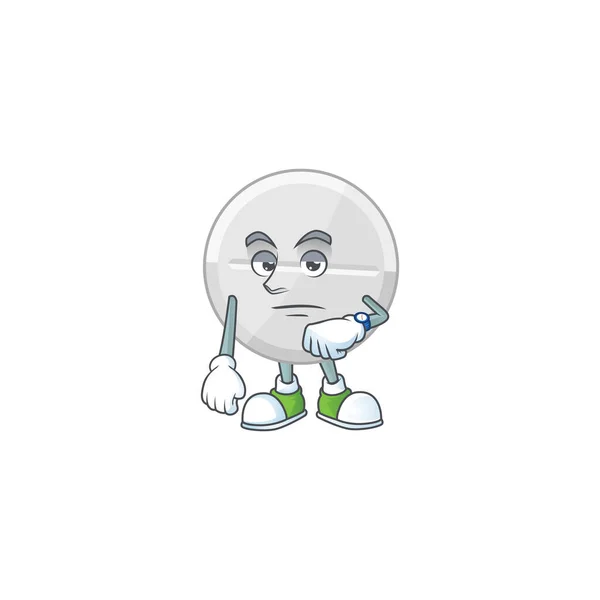 Píldoras blancas con gesto de espera concepto de diseño de la mascota de dibujos animados — Vector de stock