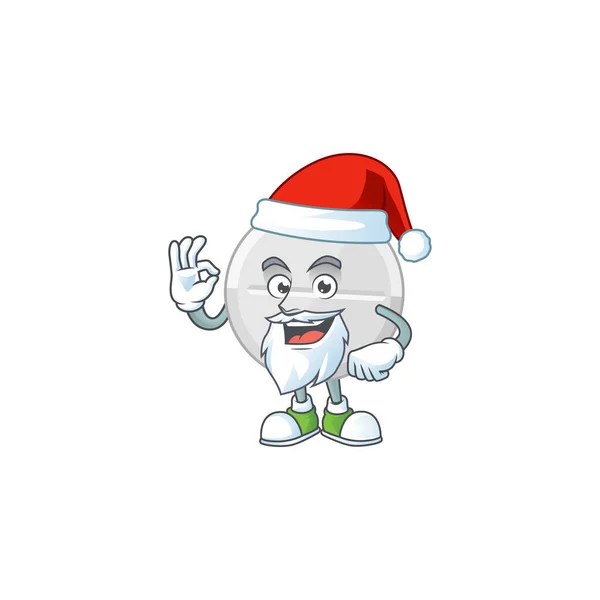 Pílulas brancas amigáveis design de personagens de desenhos animados de Papai Noel com dedo ok —  Vetores de Stock