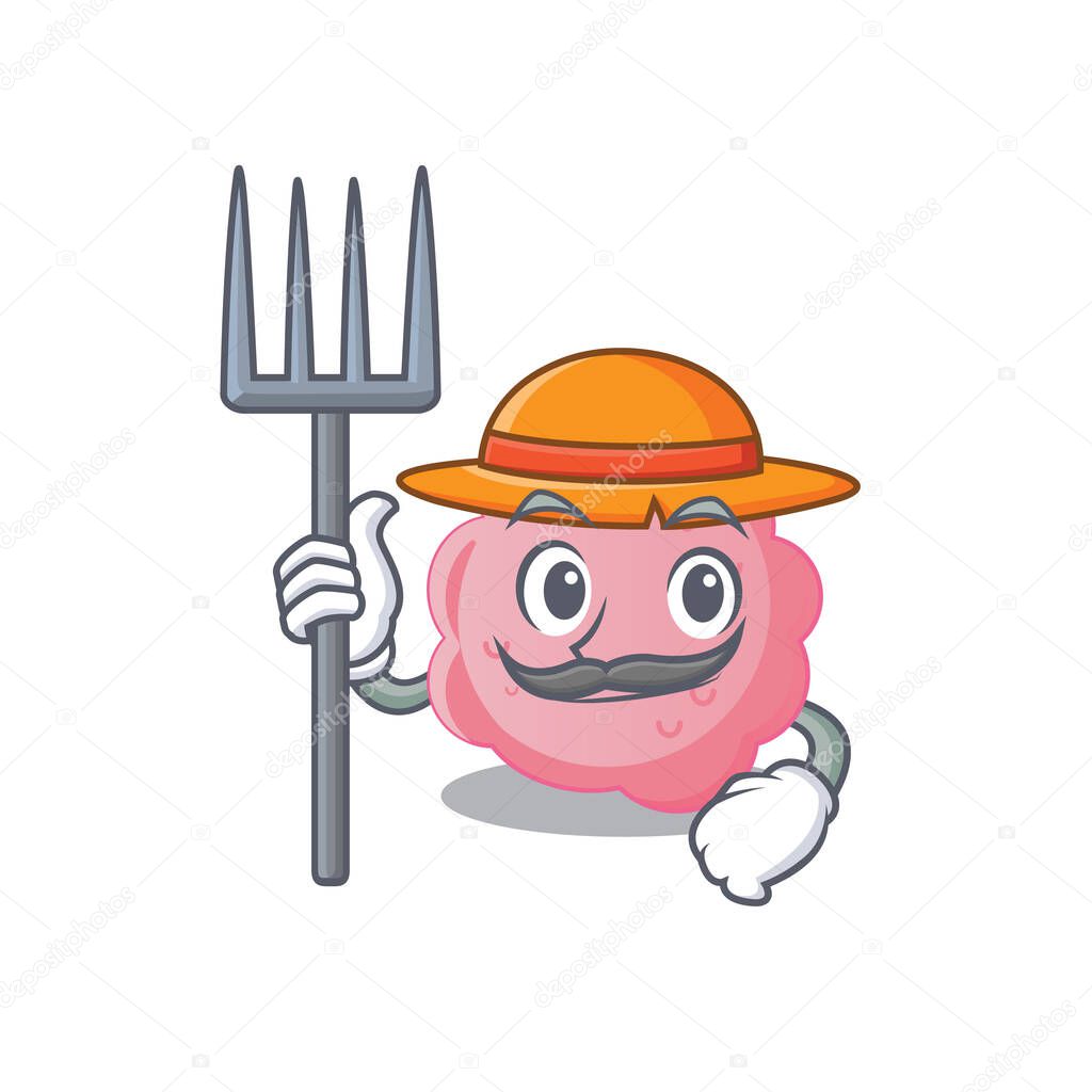 Cartoon character design of anaplasma phagocytophilum as a Farmer with hat and pitchfork. Vector illustration