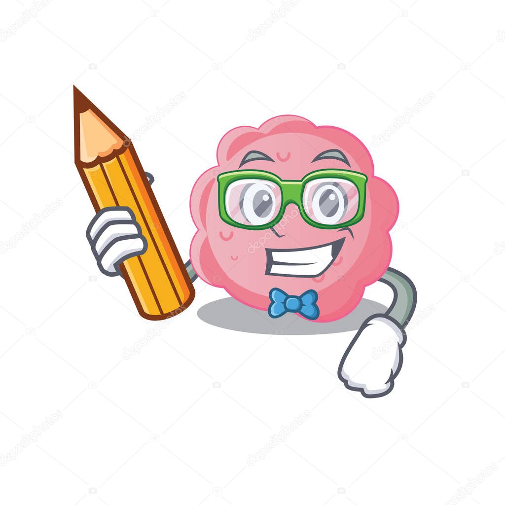 A brainy student anaplasma phagocytophilum cartoon character with pencil and glasses. Vector illustration