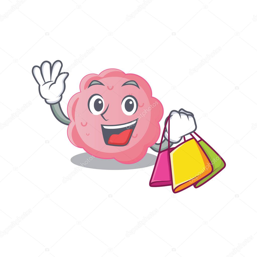 Rich and famous anaplasma phagocytophilum cartoon character holding shopping bags. Vector illustration