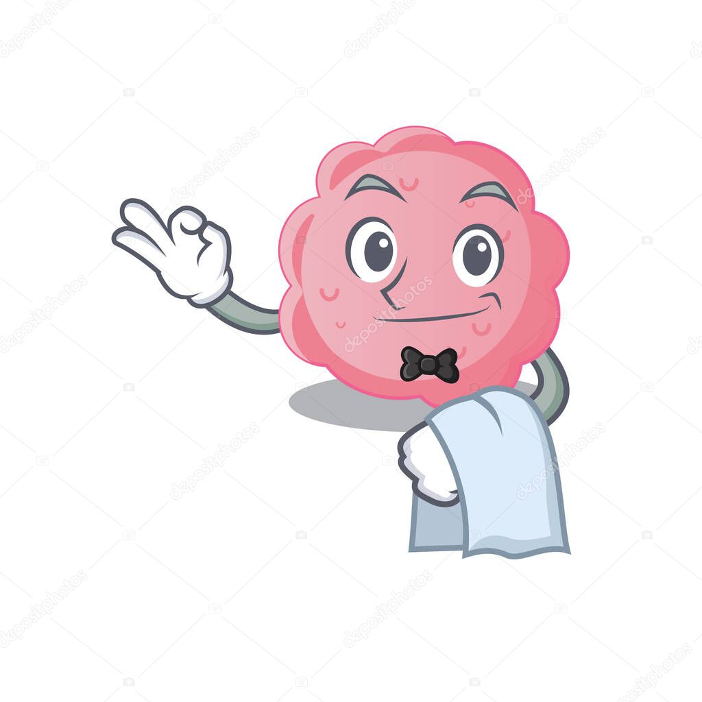 A cartoon character of anaplasma phagocytophilum waiter working in the restaurant. Vector illustration
