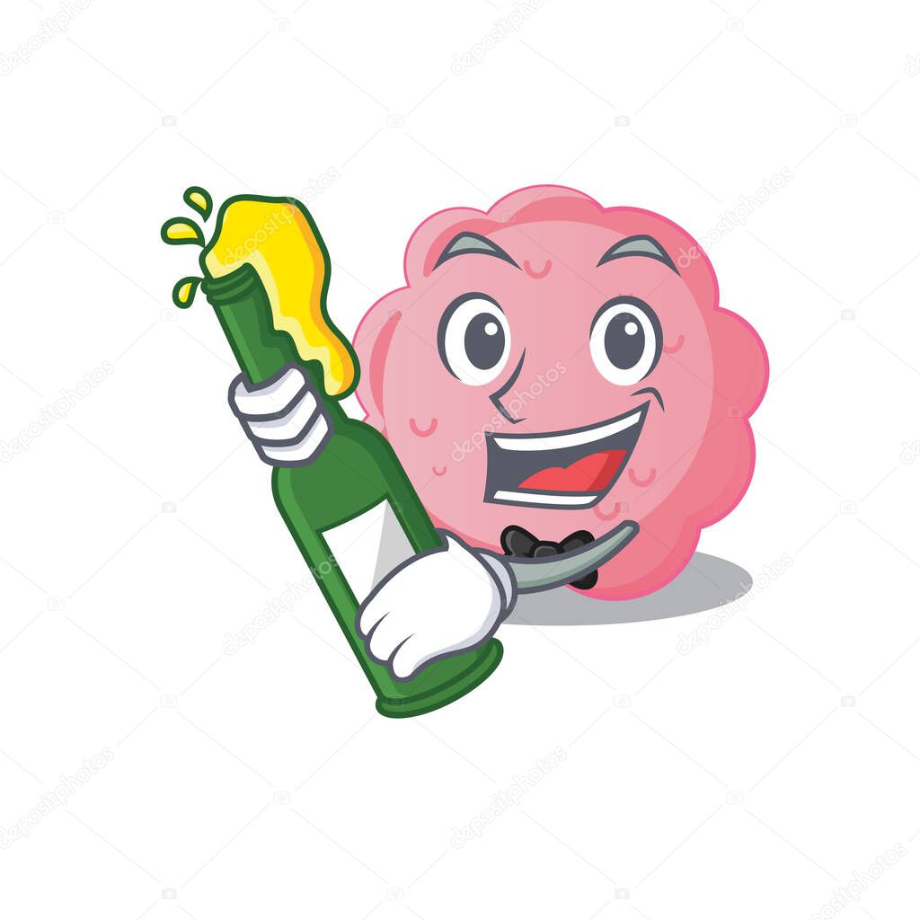 Mascot character design of anaplasma phagocytophilum say cheers with bottle of beer. Vector illustration