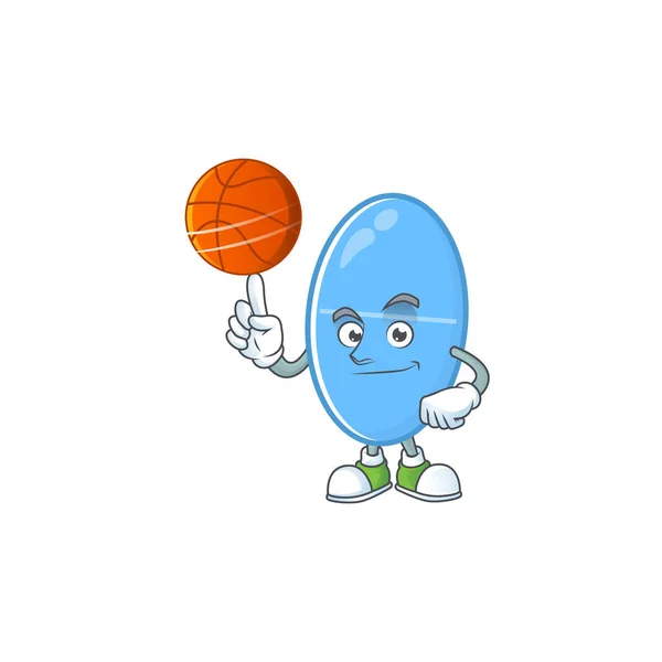 En atletisk blå kapsel tecknad design stil spelar basket — Stock vektor