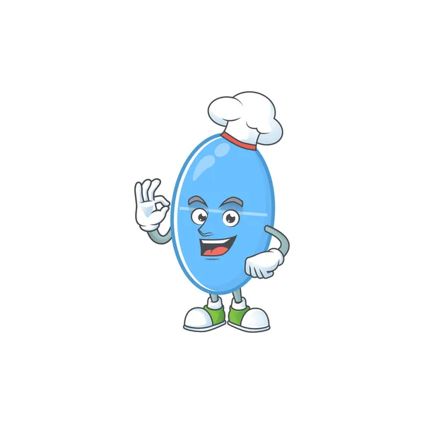 Modrá kapsle karikatura design styl hrdě nosit bílý kuchař klobouk — Stockový vektor