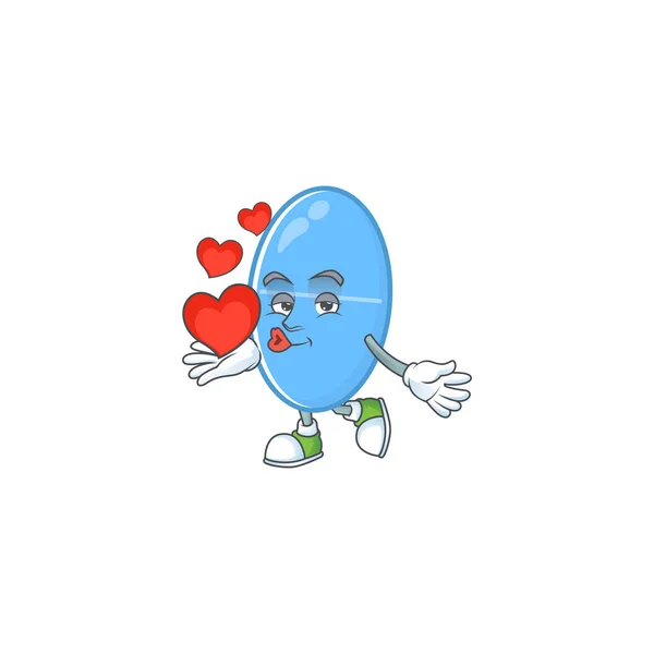 Un adorabile disegno del cartone animato della capsula blu che tiene il cuore — Vettoriale Stock