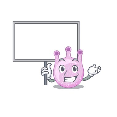 Viridan streptococci maskotu tasarım ikonu bir tahta getiriyor. Vektör illüstrasyonu