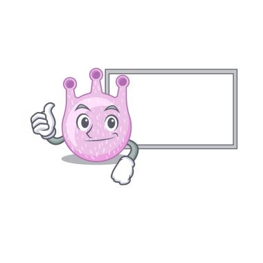 Esprili viridanlı streptokok çizgi film tasarımı Başparmaklar yukarı beyaz bir tahta getirin. Vektör illüstrasyonu