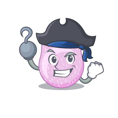 Viridan streptokok çizgi film tasarımı stili. Kanca elli ve şapkalı bir Korsan. Vektör illüstrasyonu