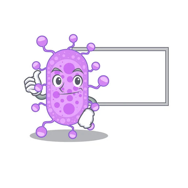 Humorvol Mycobacterium Cartoon Ontwerp Duimen Omhoog Brengen Een Wit Bord — Stockvector