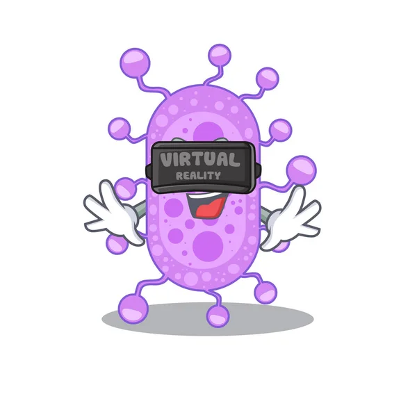 Desenhos Animados Estilo Design Mycobacterium Com Fone Ouvido Realidade Virtual —  Vetores de Stock