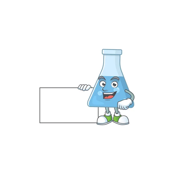 Концепция Персонажа Мультфильма Синяя Химическая Бутылка Имеет Белую Доску Векторная — стоковый вектор