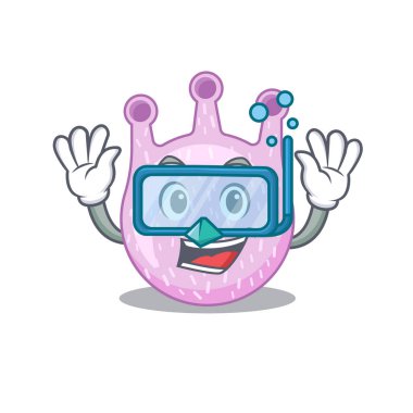 Viridan streptokok maskot tasarımı konsepti dalış gözlüğü takıyor. Vektör illüstrasyonu