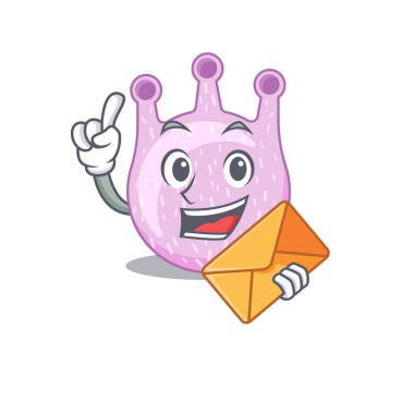 Kahverengi zarflı mutlu viridan streptococci maskot tasarımı. Vektör illüstrasyonu