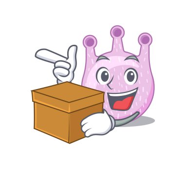 Viridan Streptococci çizgi film tasarım konsepti bir kutu tutuyor. Vektör illüstrasyonu