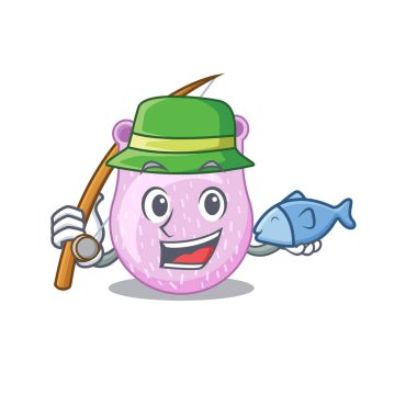 Balık tutarken viridan streptokoksi çizgi film tasarımı konsepti. Vektör illüstrasyonu