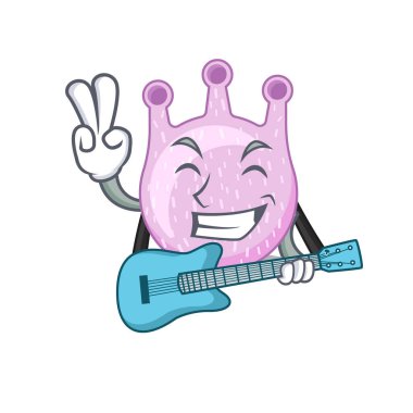 Gitar çalan viridan streptococci karikatür tasarımında yetenekli bir müzisyen. Vektör illüstrasyonu