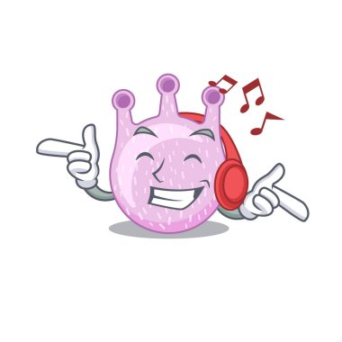 Viridan streptococci çizgi film tasarımı müzik dinleme konsepti. Vektör illüstrasyonu