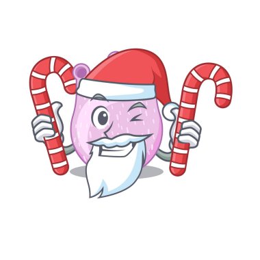 Noel karikatüründeki arkadaş canlısı viridan streptokok Noel şekeri taşıyor. Vektör illüstrasyonu