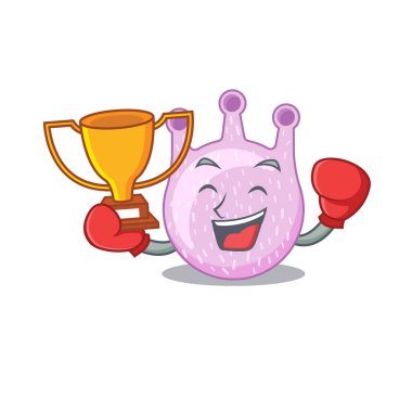 Viridan streptococci maskot tasarımının zarif bir boks şampiyonu. Vektör illüstrasyonu