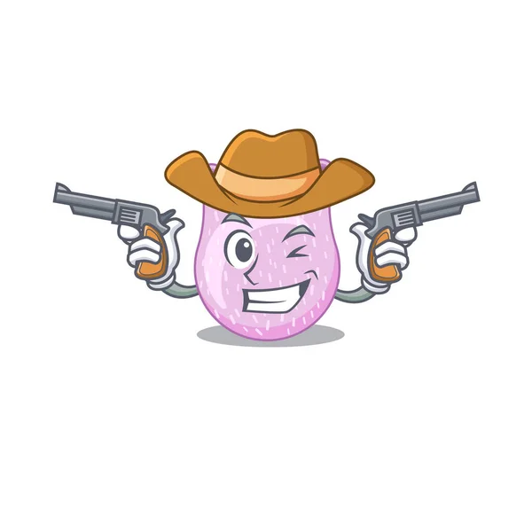 Netter Gutaussehender Cowboy Von Viridans Streptokokken Zeichentrickfigur Mit Gewehren Vektorillustration — Stockvektor