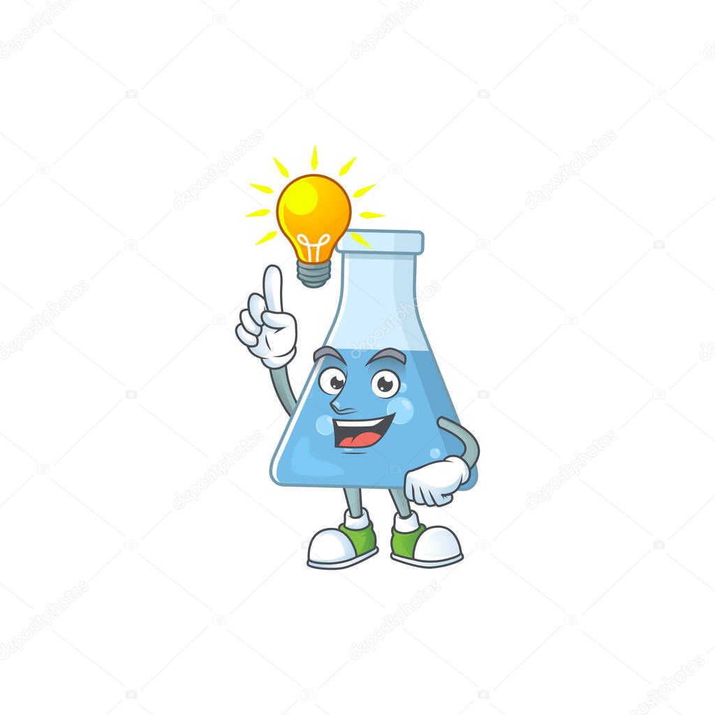 A genius blue chemical bottle mascot character design have an idea. Vector illustration