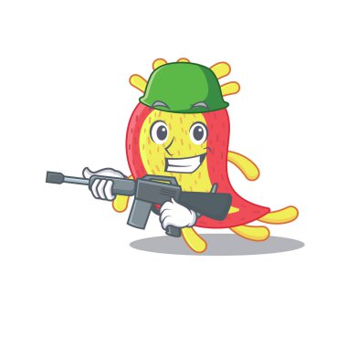 Azorhizobium caulinodans 'ın askeri tarzda makineli tüfekli bir karikatürü. Vektör illüstrasyonu