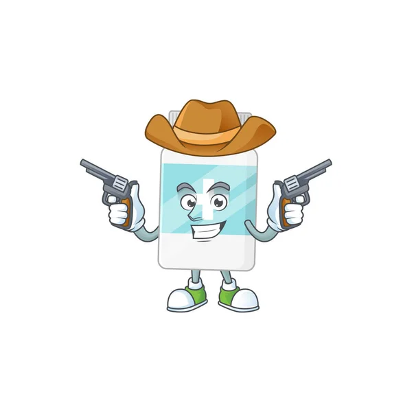 Een cowboy cartoon karakter van supplement fles met geweren — Stockvector