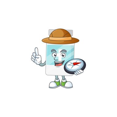 Dünya kaşifi takviye şişe karikatür tasarım biçimi pusula kullanarak