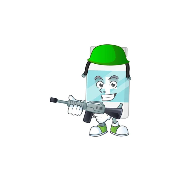 An elegant supplement bottle Army mascot design style using automatic gun — Stock Vector