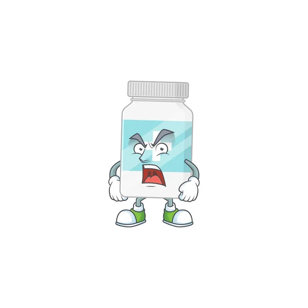 Supplement bottle cartoon character design with mad face — Stock Vector