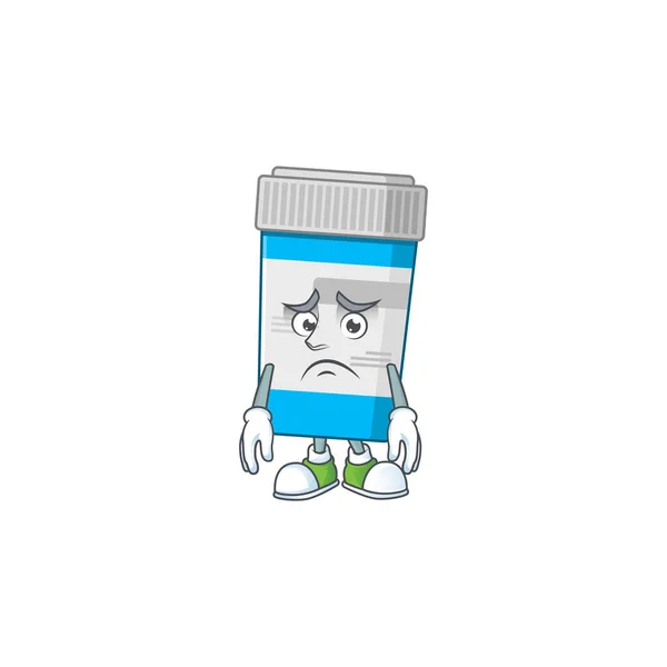 Image de bande dessinée de bouteille médicale avec visage inquiet — Image vectorielle