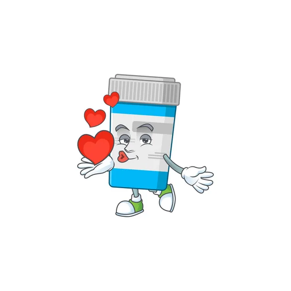 Um desenho animado adorável de garrafa médica segurando coração — Vetor de Stock