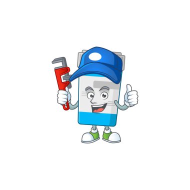 Maskot tasarımı tıbbi şişe konsepti akıllı tesisatçı olarak çalışır