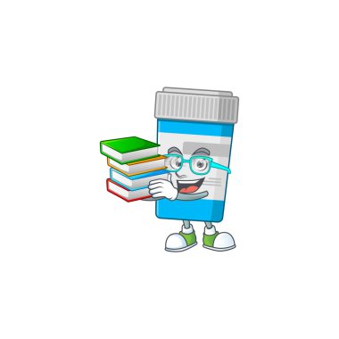 Tıp öğrencisi karakterinin kitaplı bir maskot tasarımı.