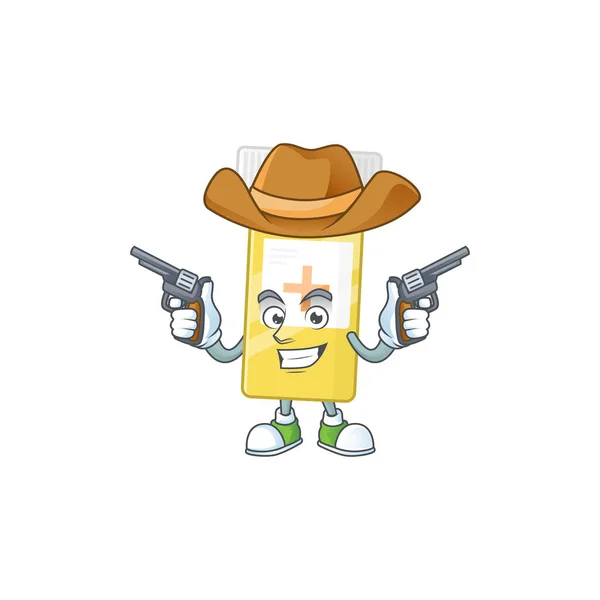 A cowboy cartoon character of medicine bottle holding guns — Stock Vector