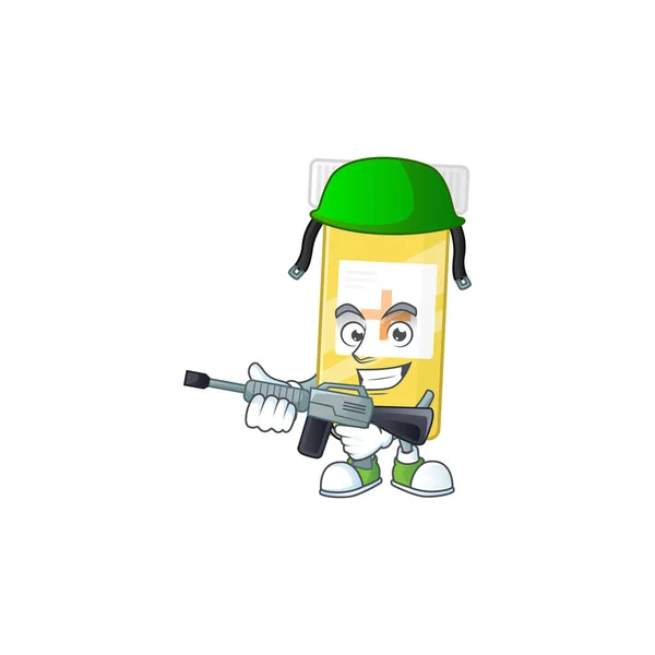 一款典雅的药瓶陆军吉祥物设计风格使用自动枪 — 图库矢量图片