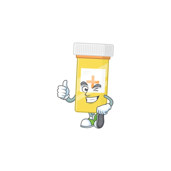 Estilo de diseño de la mascota de la botella de la medicina que muestra los pulgares hacia arriba dedo — Vector de stock
