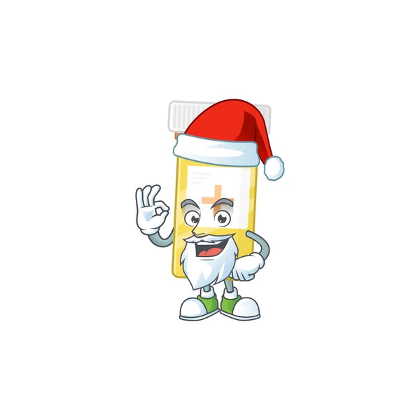 Bouteille de médecine amicale Santa dessin animé personnage design avec ok doigt — Image vectorielle