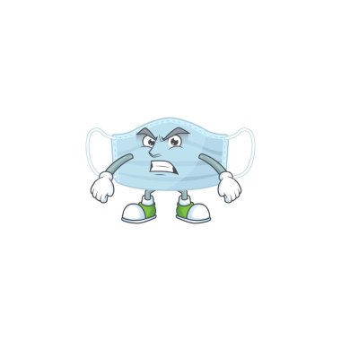 Kızgın yüzlü bir ameliyat maskesinin maskot tasarımı. Vektör illüstrasyonu