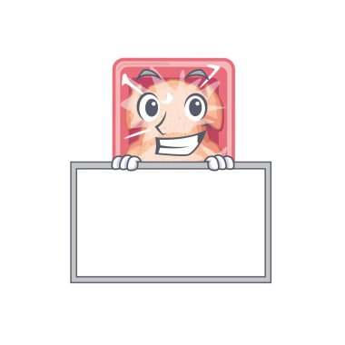 Gülümseyen donmuş tavuk çizgi film tasarımının bir tahtası vardır. Vektör illüstrasyonu