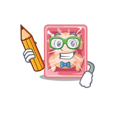 Kalem ve gözlüklü, zeki, donmuş tavuk çizgi film karakteri. Vektör illüstrasyonu