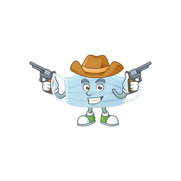 Um personagem de desenho animado cowboy de cirurgia máscara segurando armas — Vetor de Stock