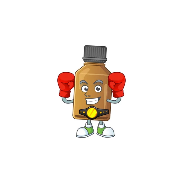 Ένα σπορ σιρόπι θεραπεία μπουκάλι πυγμαχία αθλητής κινουμένων σχεδίων στυλ σχεδίασης μασκότ — Διανυσματικό Αρχείο