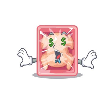 Zengin çizgi film karakteri tasarımı. Paralı gözlü donmuş tavuk. Vektör illüstrasyonu