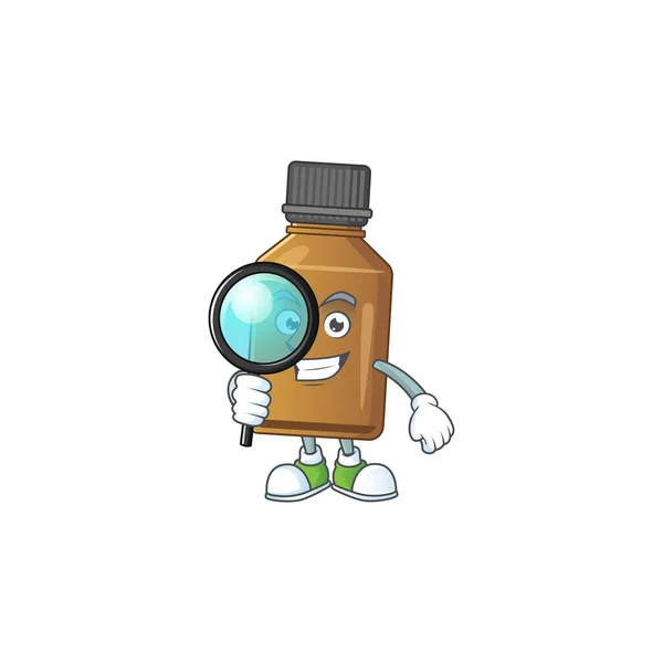 Detetive inteligente do conceito de design de personagem de desenho animado garrafa cura xarope —  Vetores de Stock